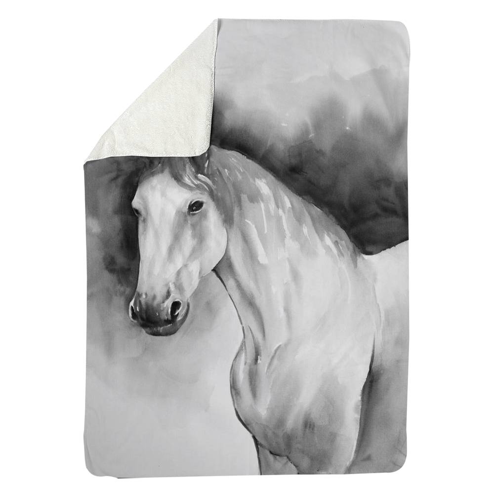 5545-8060-AN436 60 x 80 in. Domino Horse White Animals Sherpa Fleece Blanket - Home Decor