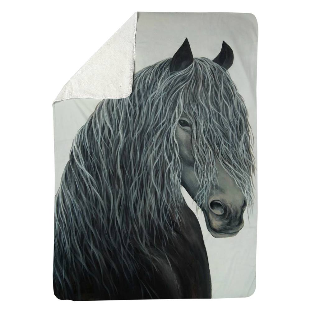 5545-8060-AN496 60 x 80 in. Wild Heart Horse Black Rustic Sherpa Fleece Blanket - Decor