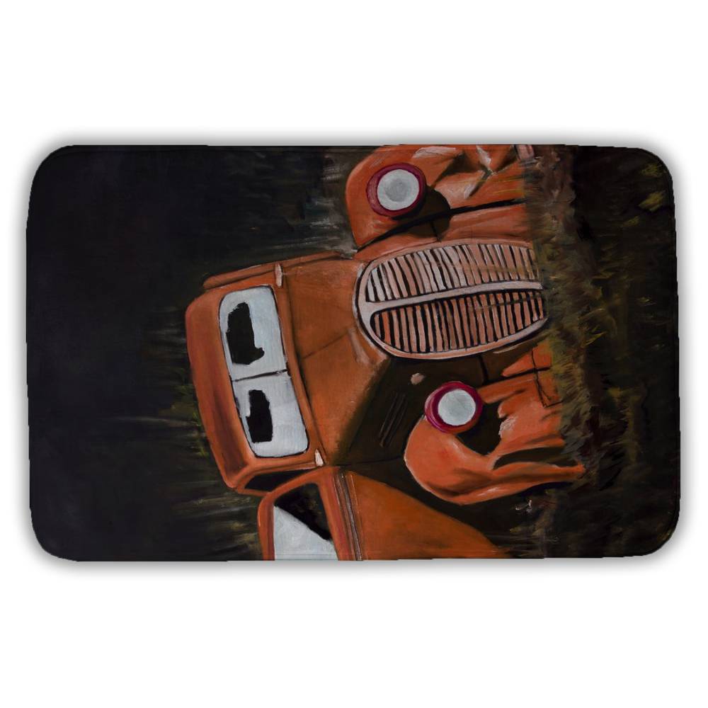 5930-3421-TR68 21 x 34 in. Humpy Old Car by Night Brown Bath Mat - Bedroom Decor