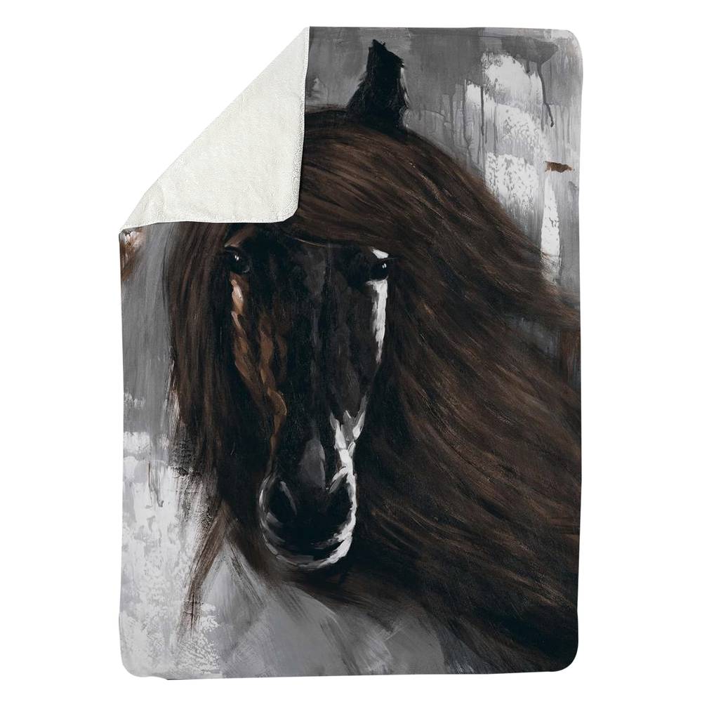 5545-8060-AN123-1 60 x 80 in. Dark Brown Horse Sherpa Fleece Blanket - Farm Animal Decor