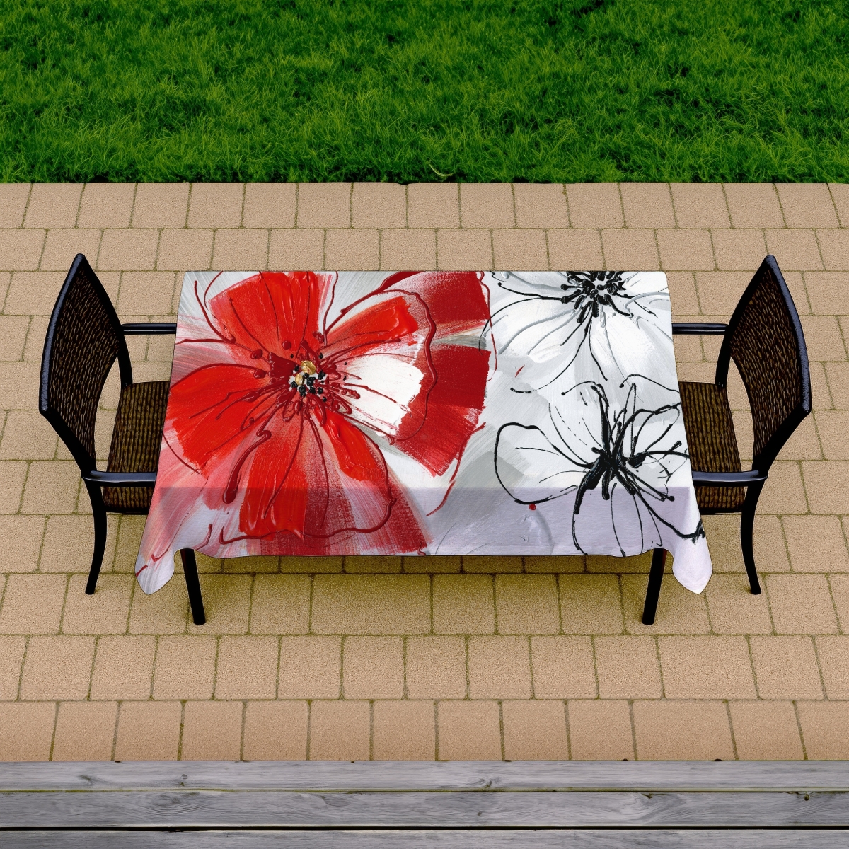 Picture of Begin Home Decor C1TCLRGESUMPAC 58 x 102 in. Red & Gray Floral Botanical Tablecloth - Indoor Outdoor Decor