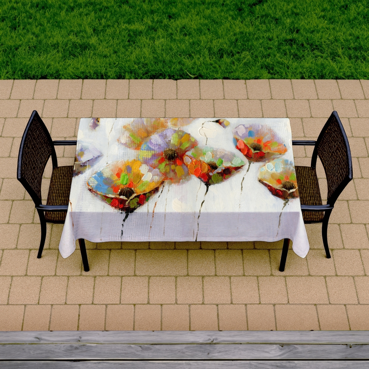 Picture of Begin Home Decor C1TCLRGEVJQGW3 58 x 102 in. Gray Floral Botanical Tablecloth - Indoor & Outdoor Home Decor