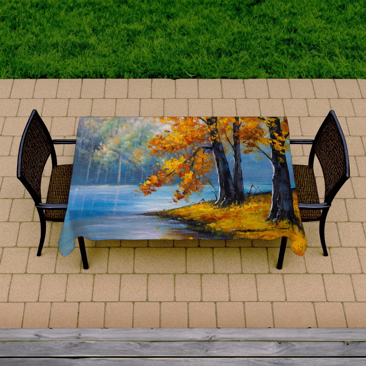 Picture of Begin Home Decor C1TCLRGEOAPN08 58 x 102 in. Two Trees by the Lake Tablecloth - Indoor Outdoor Home Decor