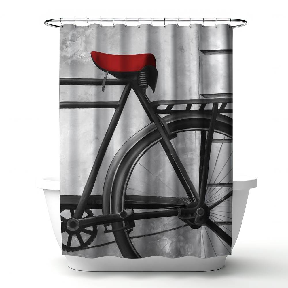 4240-7174-TR59-1 71 x 74 in. Rear Bicycle Still Life Shower Curtain - White Home Decor