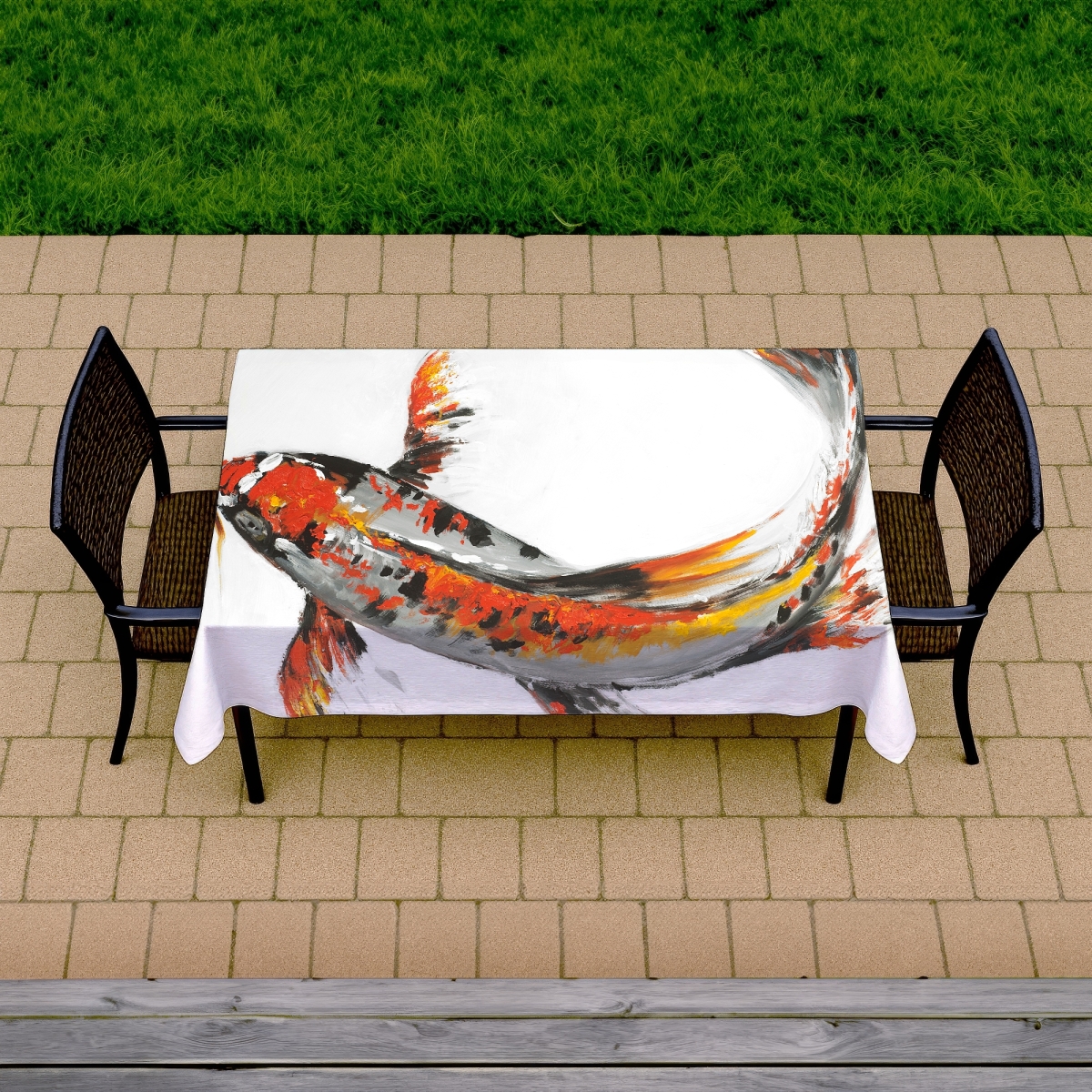 Picture of Begin Home Decor C1TCLRGEXNJ21M 58 x 102 in. Butterfly Koi Fish Tablecloth - Indoor & Outdoor Home Decor