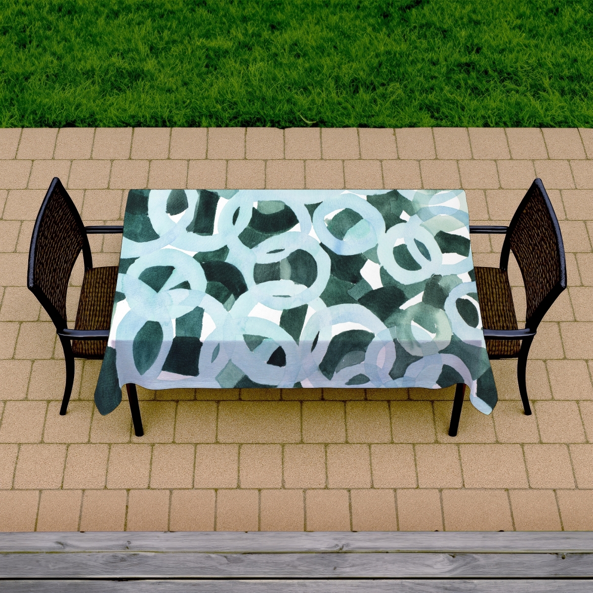 Picture of Begin Home Decor C1TCLRGEXTNQDW 58 x 102 in. Turquoise Abstract Circles Tablecloth - Indoor & Outdoor Decor