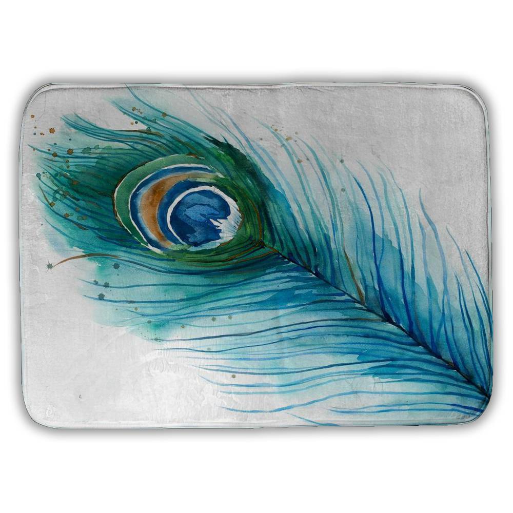 5930-2417-AN357 17 x 24 in. Bird Romantic Animals Bath Mat - Long Peacock Feather Decor
