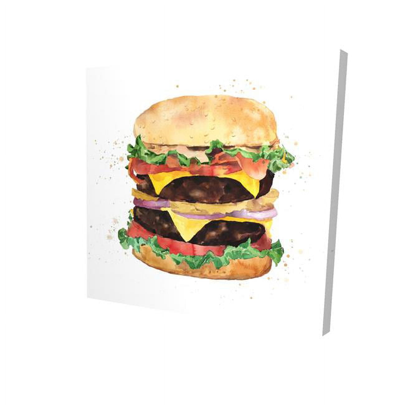 32 x 32 in. Watercolor All Dressed Double Cheeseburger-Print on Canvas