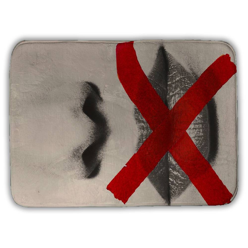 5930-2417-FI14 17 x 24 in. Gray Modern Bath Mat - Grayscale Lips with Red X Design
