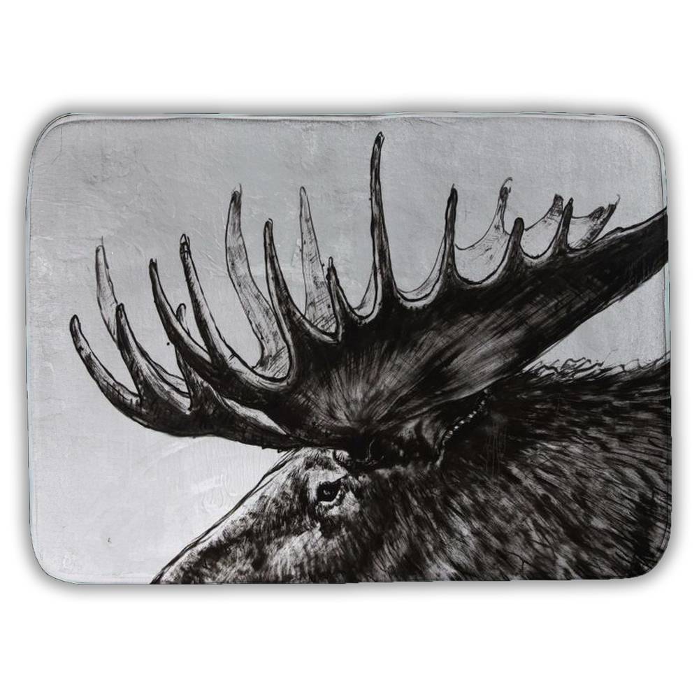 5930-1724-AN473 17 x 24 in. Moose Plume White Animals Rustic Bath Mat - Home Decor