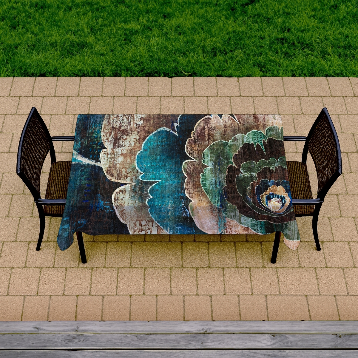 Picture of Begin Home Decor C1TCLRGESUH3KV 58 x 102 in. Blue Flower Montage Tablecloth - Indoor & Outdoor Home Decor