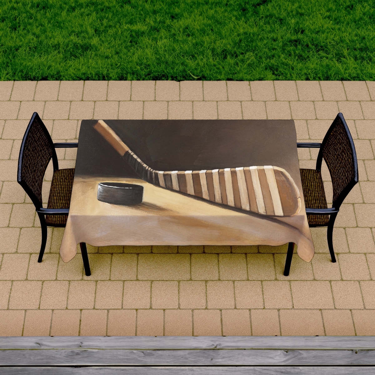 Picture of Begin Home Decor C1TCLRGESMDCGK 58 x 102 in. Stick & Hockey Puck Tablecloth - Indoor & Outdoor Home Decor