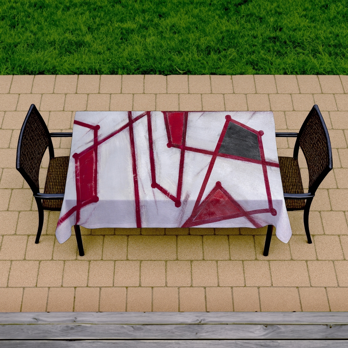 Picture of Begin Home Decor C1TCLRGELCNEDD 58 x 102 in. Abstract Red Outlines Tablecloth - Indoor & Outdoor Home Decor