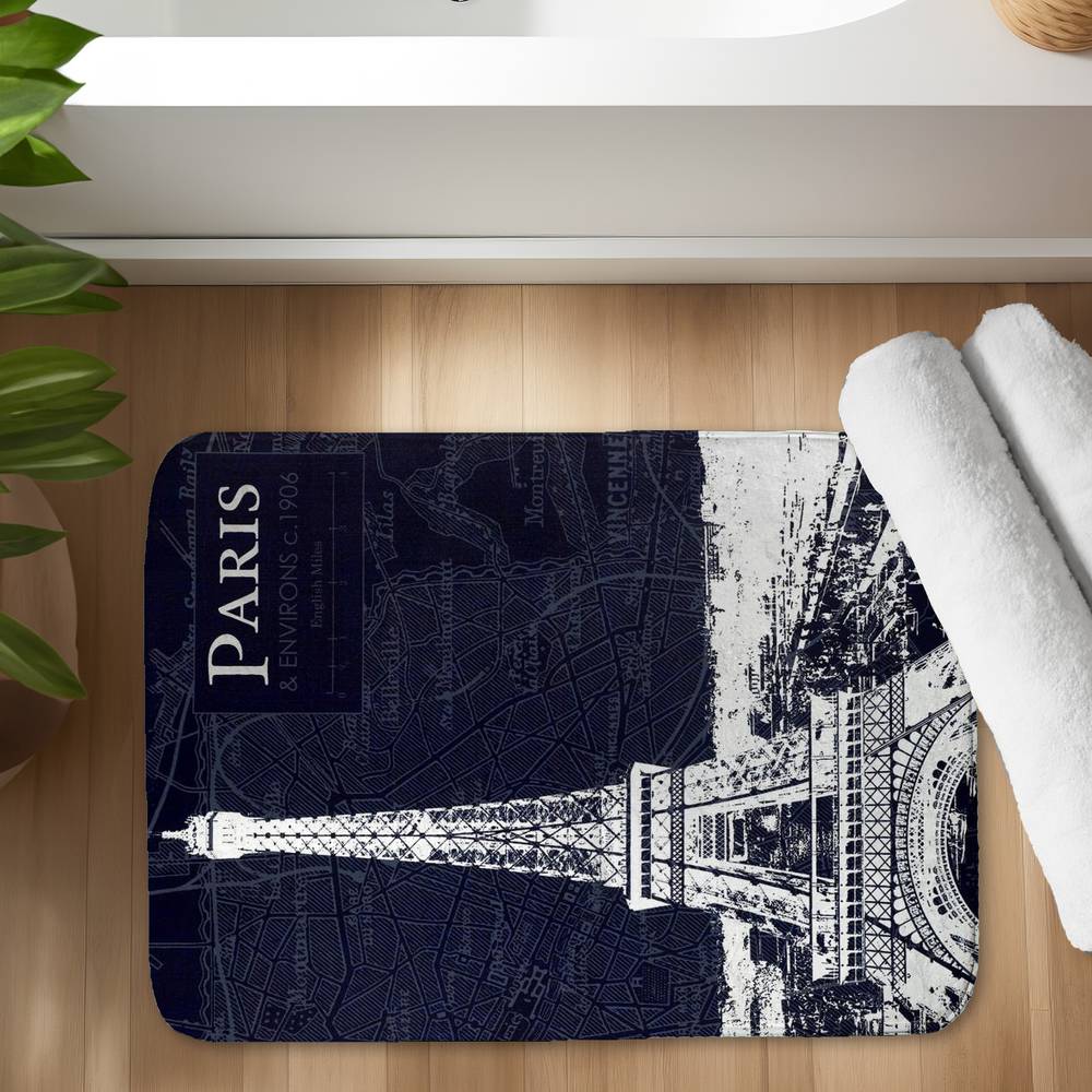 5930-2417-CI103 17 x 24 in. Paris Blue Print Eiffel Tower Bath Mat - Home Decor Essential
