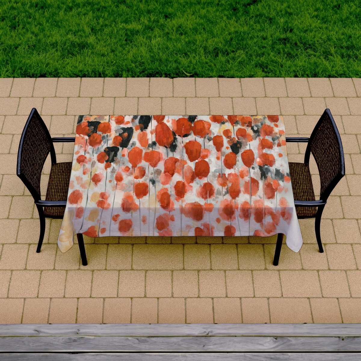 Picture of Begin Home Decor C1TCLRGE38X6IK 58 x 102 in. Abstract Gray Tablecloth - Red Dotted Flowers - Indoor & Outdoor