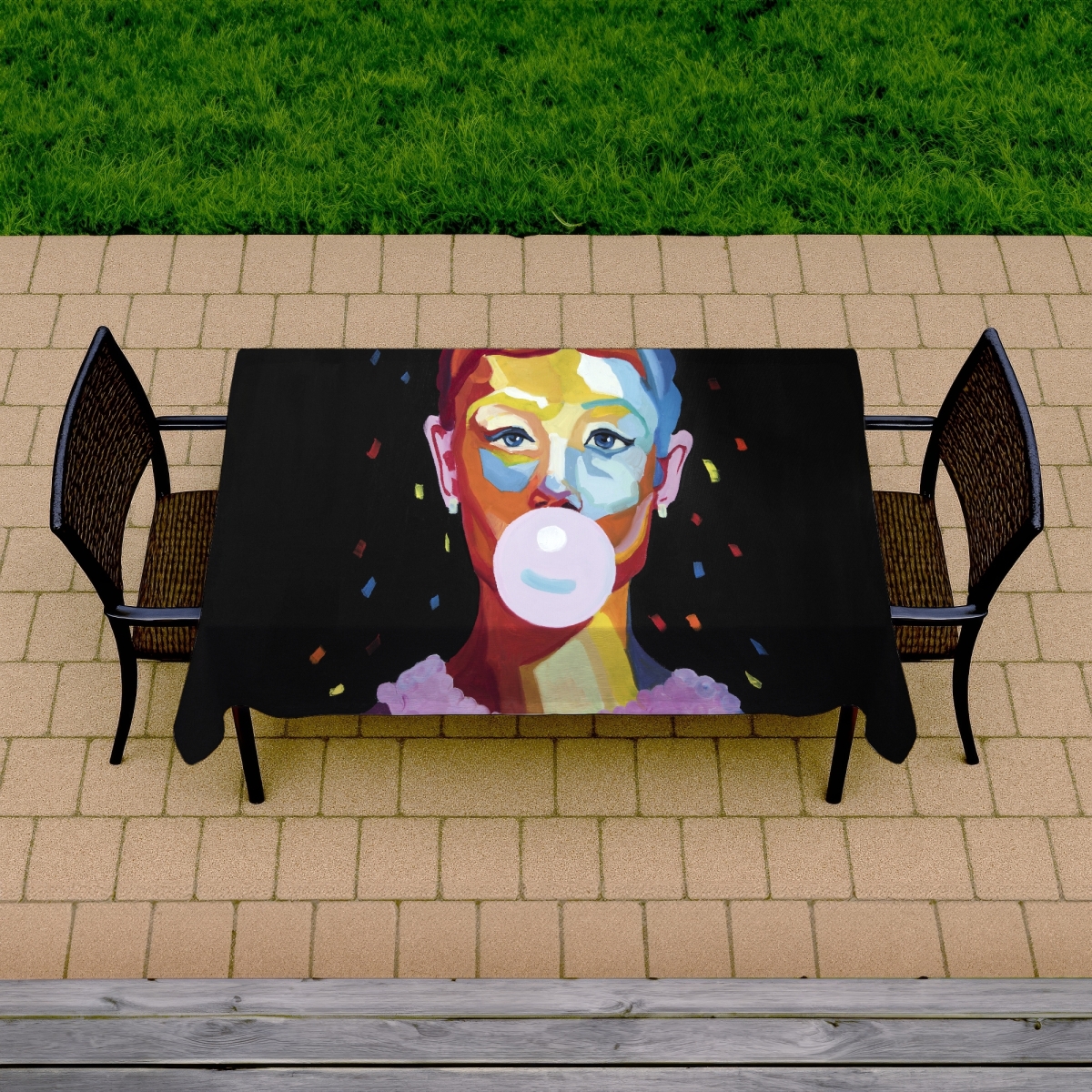 Picture of Begin Home Decor C1TCLRGEY155WV 58 x 102 in. Colorful Audrey Hepburn Tablecloth - Modern Blue Bedroom Decor