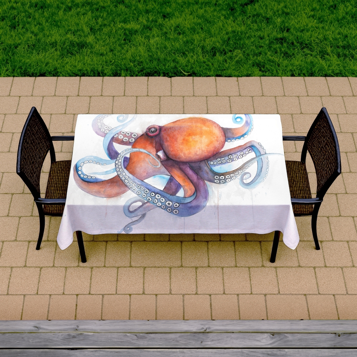 Picture of Begin Home Decor C1TCLRGE338033 58 x 102 in. Colorful Octopus Tablecloth - Blue Indoor & Outdoor Home Decor