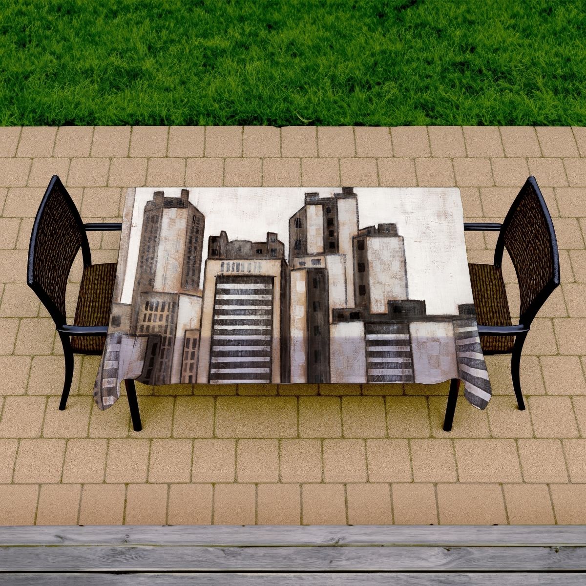 Picture of Begin Home Decor C1TCLRGE2TX91L 58 x 102 in. Striped Skyscrapers Modern Brown Tablecloth for Indoor & Outdoor