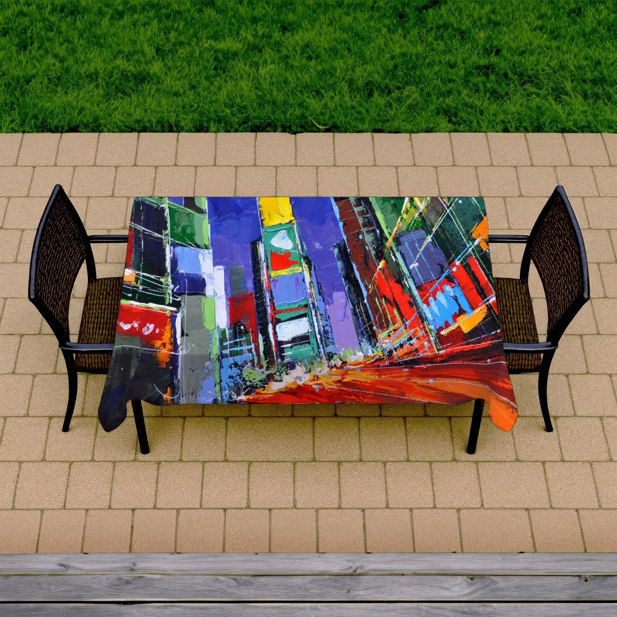 Picture of Begin Home Decor C1TCLRGEVZUTZU 58 x 102 in. Colorful Times Square Tablecloth - Indoor & Outdoor Home Decor
