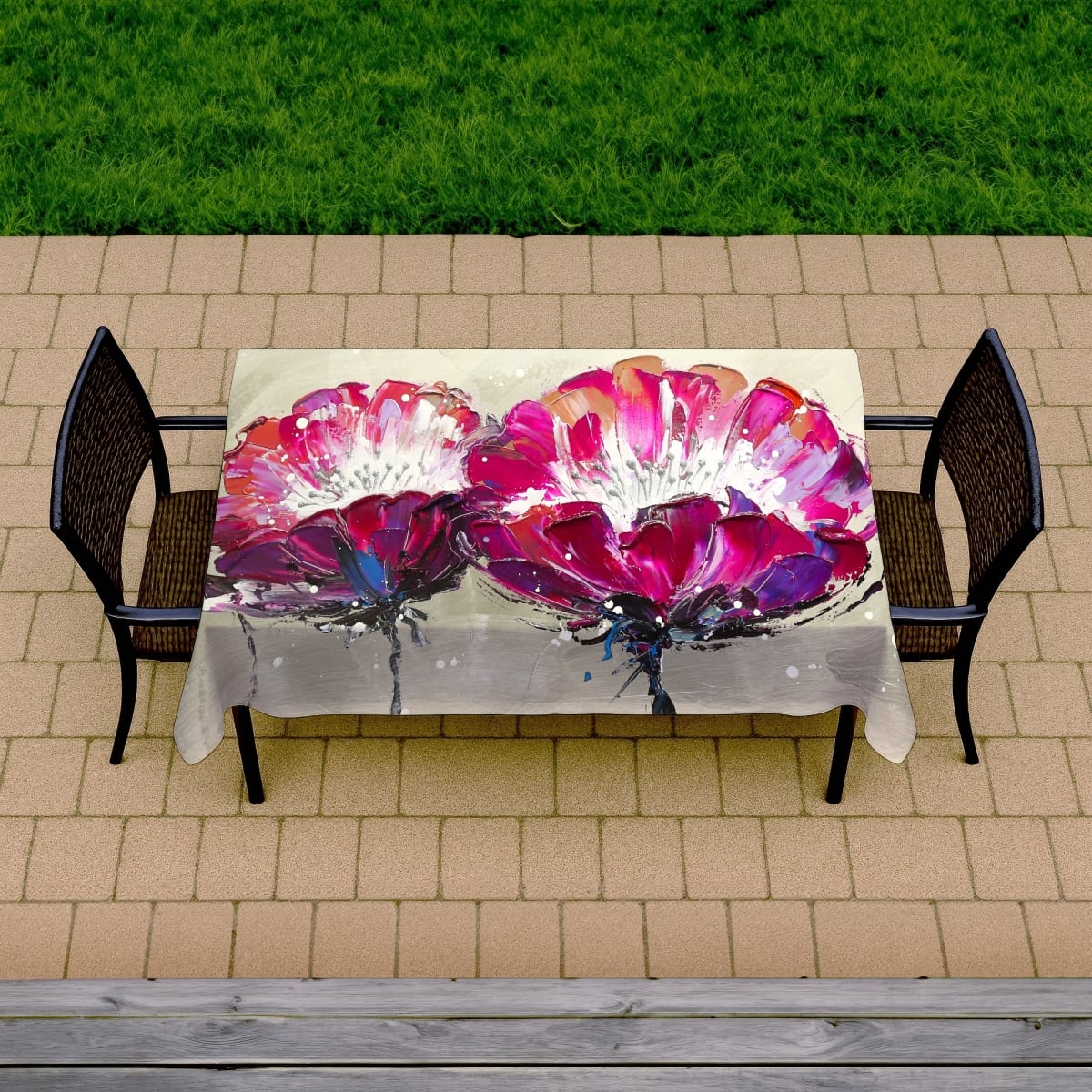 Picture of Begin Home Decor C1TCLRGEPCBRPU 58 x 102 in. Two Wild Flowers Gray Tablecloth - Floral Botanical Home Decor