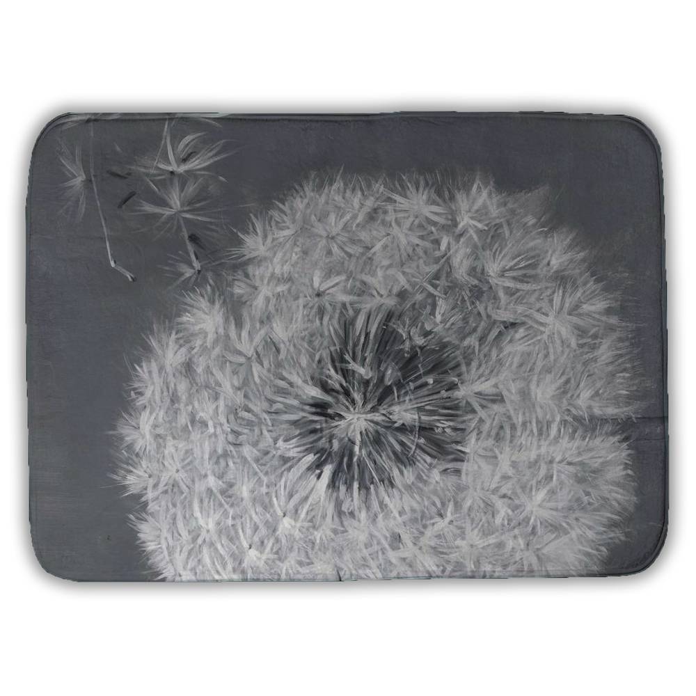 5930-2417-FL126 17 x 24 in. Blowing Dandelion Monochrome White Botanical Bath Mat - Decor