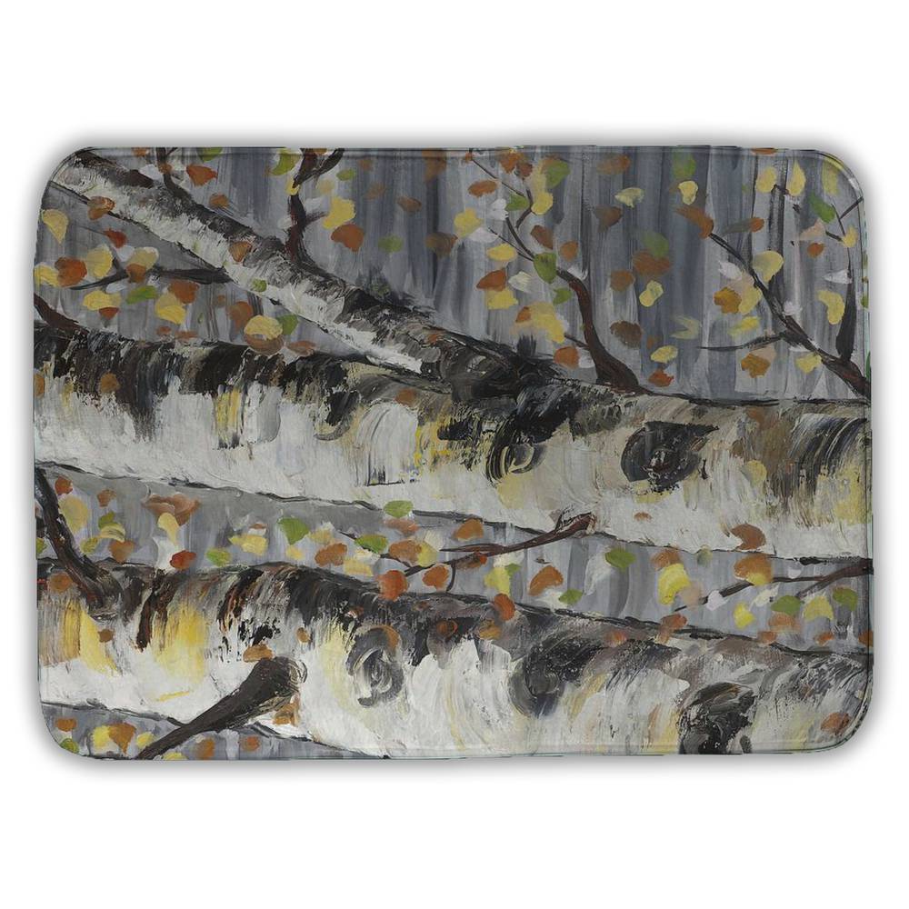 5930-2417-LA112 17 x 24 in. Gray Bath Mat - Budding White Birches - Modern Bedroom Decor
