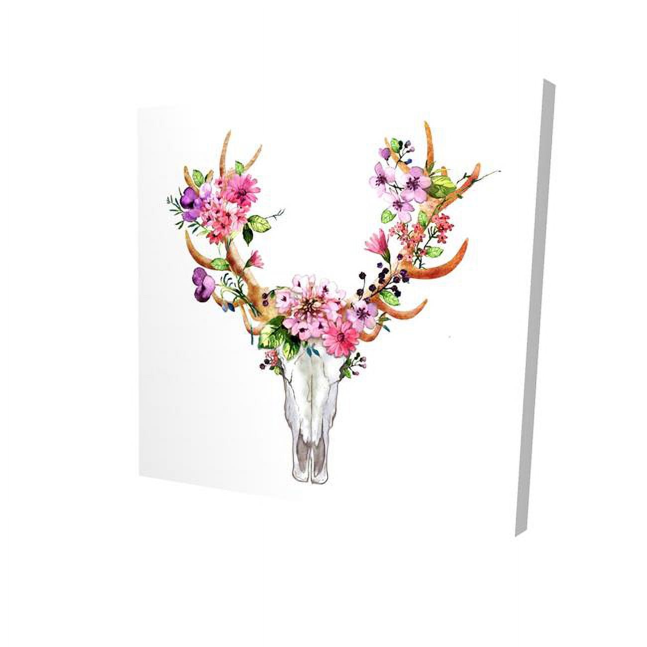 16 x 16 in. Rustic Deer Skull with Flowers-Print on Canvas
