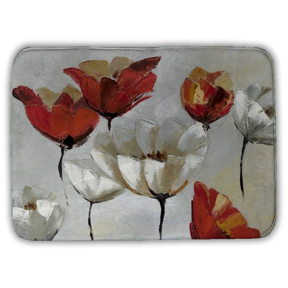 5930-1724-FL3 17 x 24 in. Abstract Red & White Floral Bath Mat - Modern Home Decor