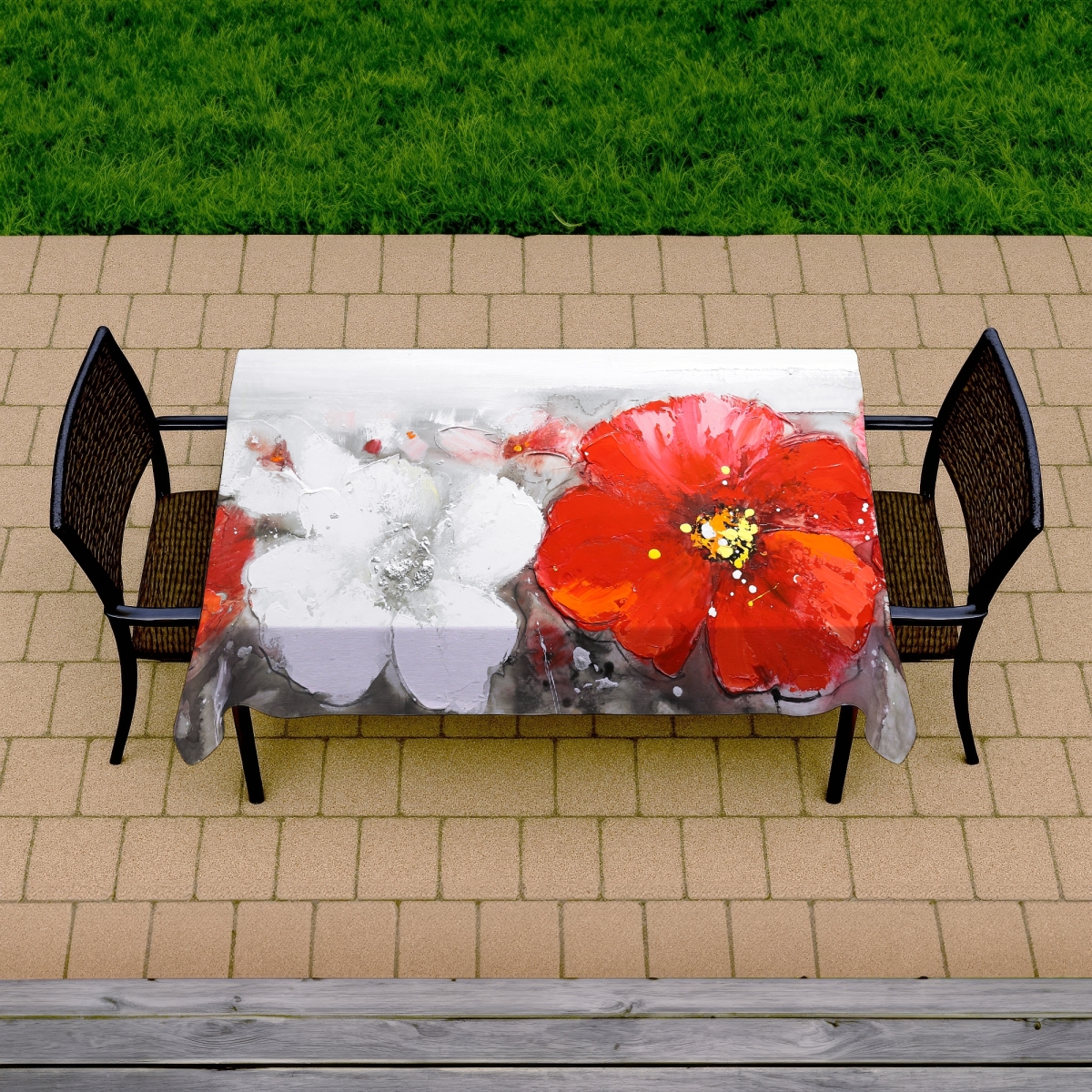 Picture of Begin Home Decor C1TCLRGEVG5T2E 58 x 102 in. Gray Field Tablecloth - Red Floral Indoor & Outdoor Decor