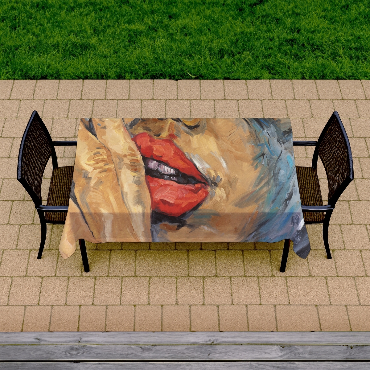 Picture of Begin Home Decor C1TCLRGEONMRN3 58 x 102 in. Shushing Lips Tablecloth - Indoor & Outdoor Home Decor