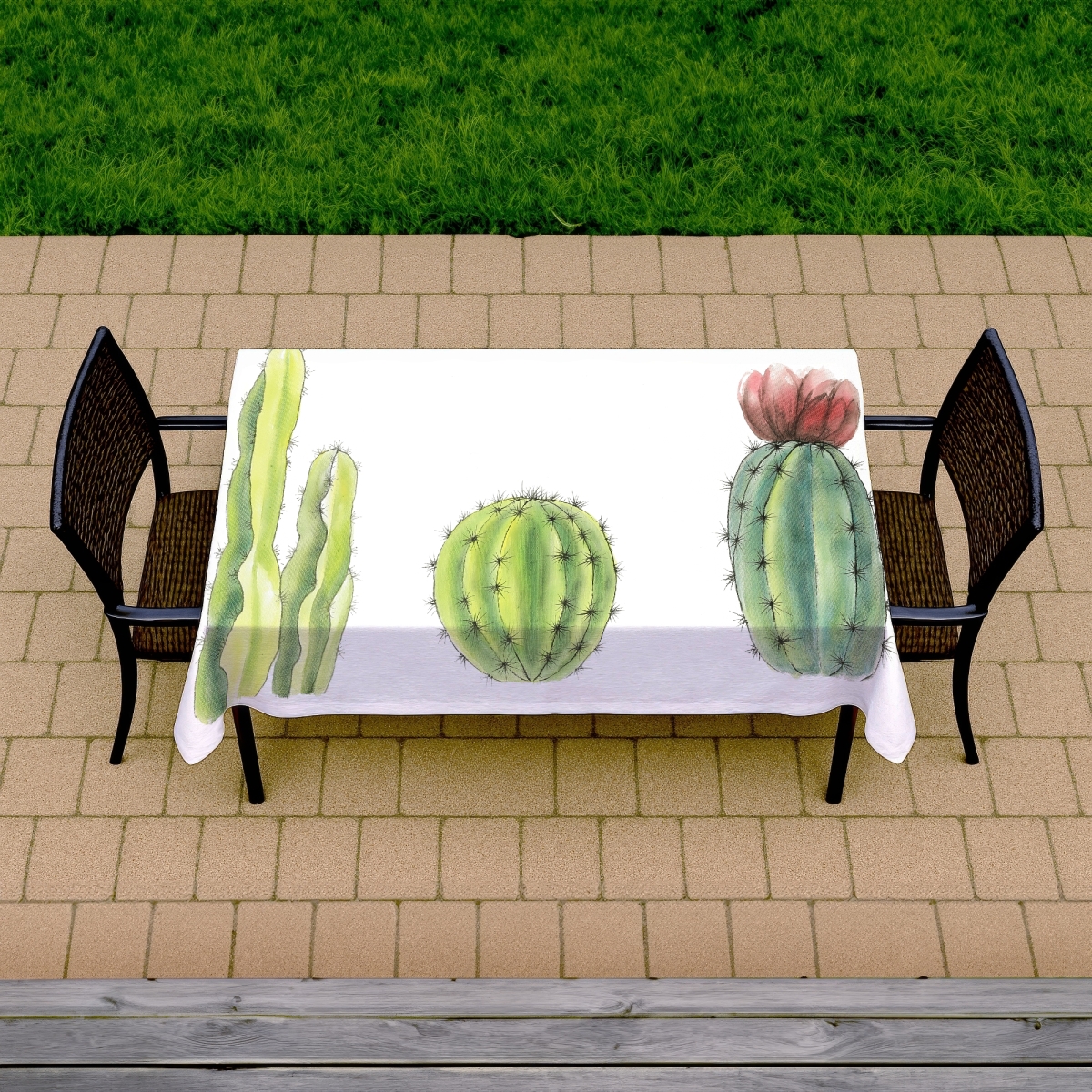 C1TCLRGEEAGA96 58 x 102 in. Tiny Cactus Set Tablecloth - Green Floral Botanical Decor