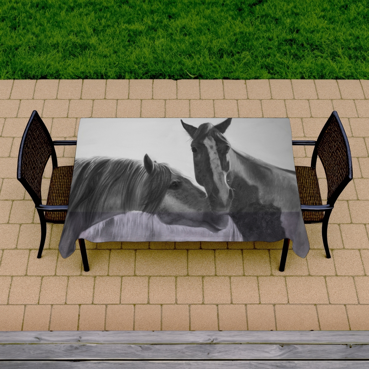 Picture of Begin Home Decor C1TCLRGEOJMW2E 58 x 102 in. Horses Lover Tablecloth - Monochrome Animal Decor - Indoor & Outdoor