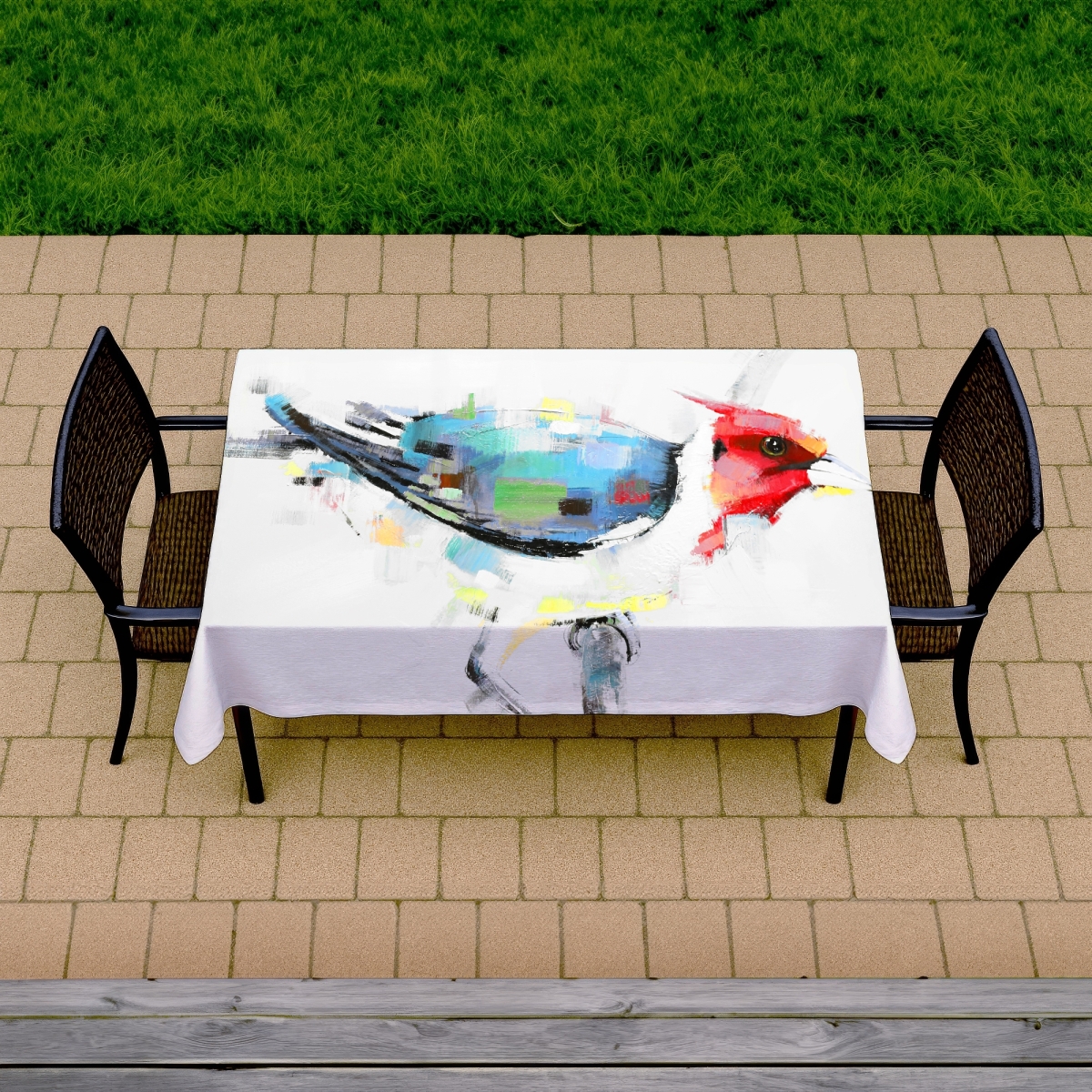 Picture of Begin Home Decor C1TCLRGEZ2UO3T 58 x 102 in. Contemporary Animals Blue Tablecloth - Colorful Woodpecker Decor