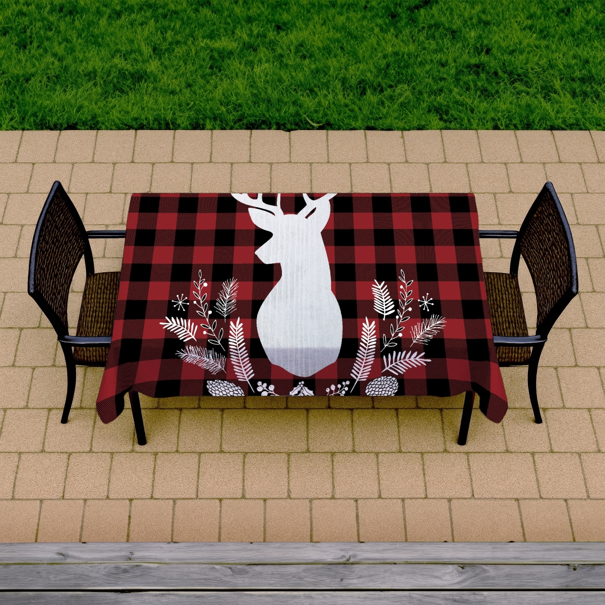 Picture of Begin Home Decor C1TCLRGELTXS89 58 x 102 in. Deer Plaid Rustic Tablecloth - Indoor & Outdoor Holiday Decor