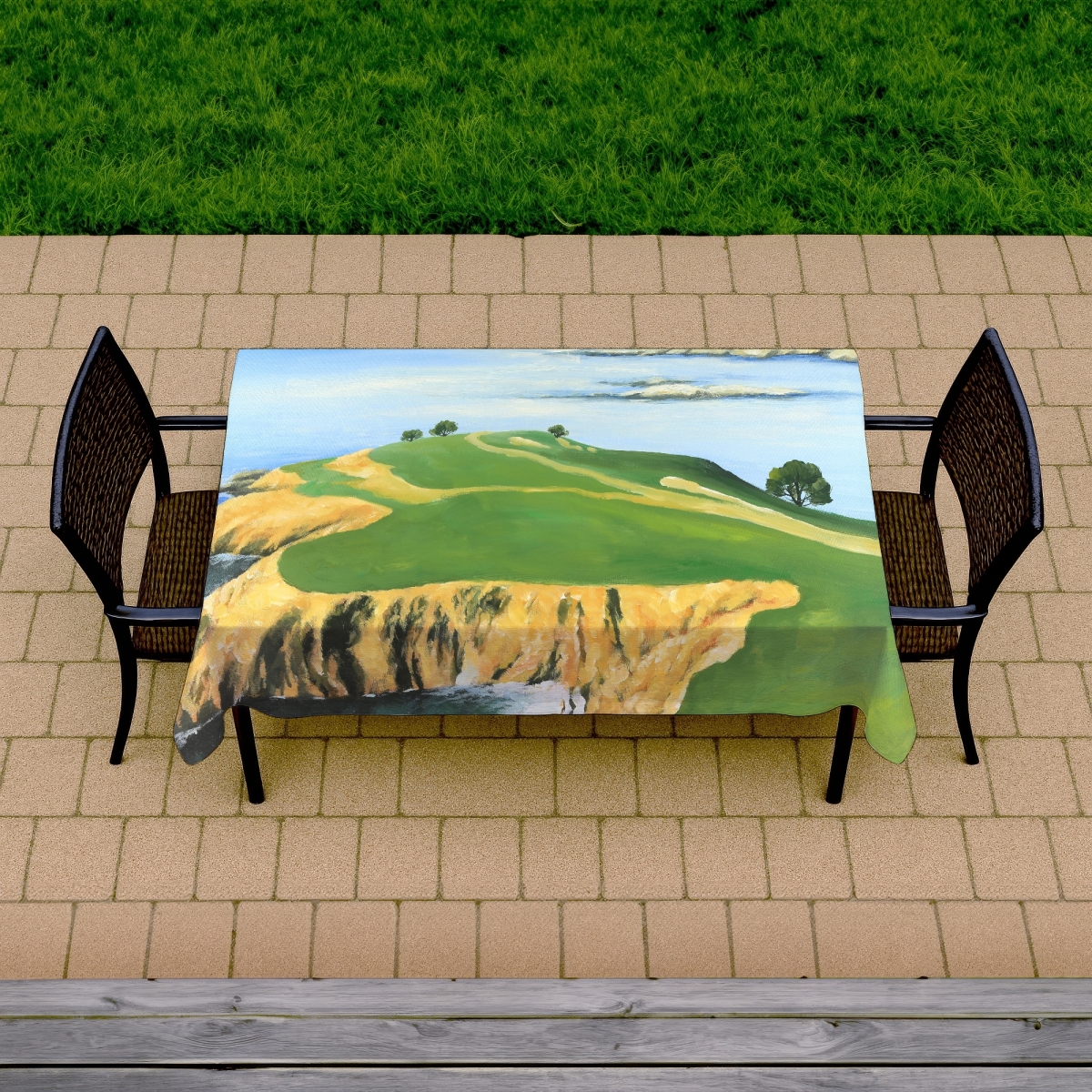 Picture of Begin Home Decor C1TCLRGELNUL8P 58 x 102 in. Pebble Beach Golf Links Tablecloth - Trees Scenic Blue Decor