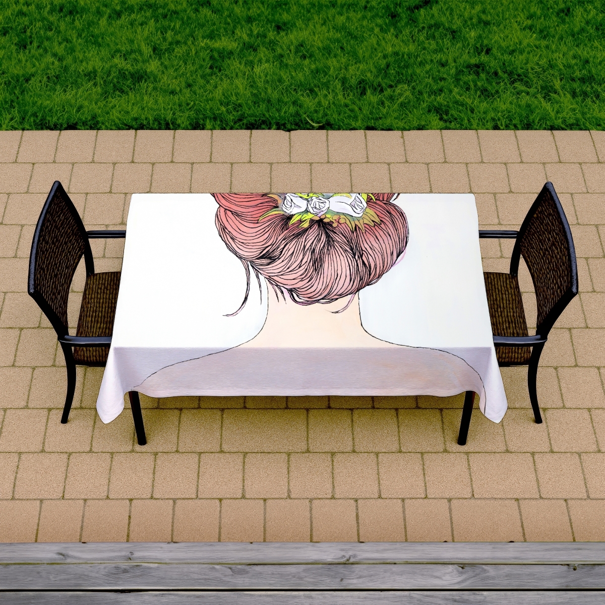 Picture of Begin Home Decor C1TCLRGEZM9KDP 58 x 102 in. Lady with Flowers Tablecloth - Romantic Home Decor - Indoor & Outdoor