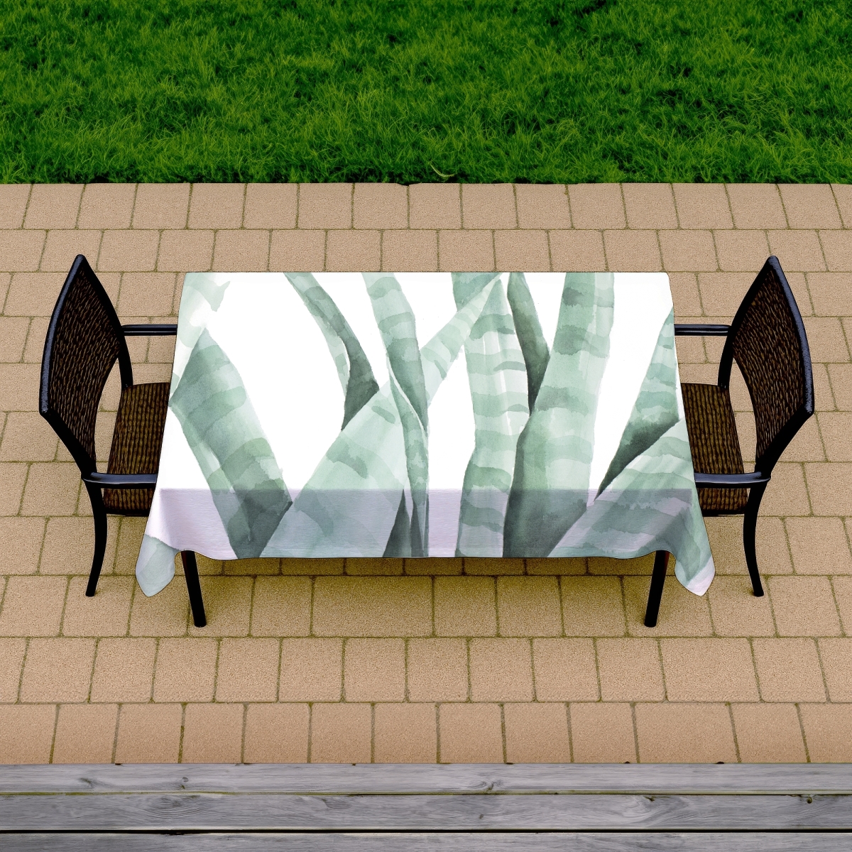 Picture of Begin Home Decor C1TCLRGEOQ91FX 58 x 102 in. Exotic White Tablecloth - Watercolor Desert Plant Design