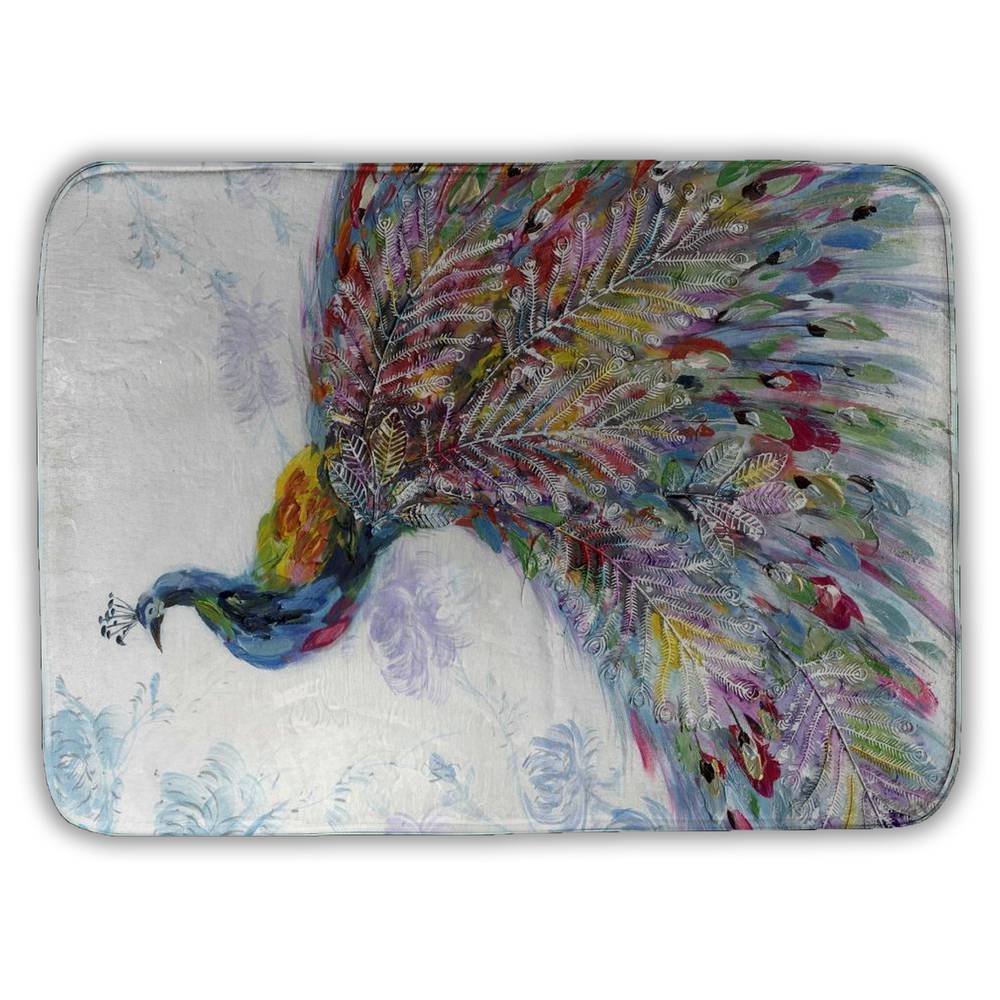 5930-2417-AN17 17 x 24 in. Majestic Peacock Bath Mat - Blue Floral Animal Bedroom Decor