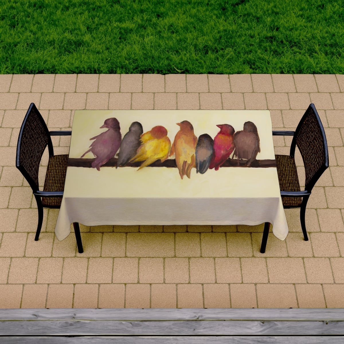 Picture of Begin Home Decor C1TCLRGE3BIRAA 58 x 102 in. Bird Family Tablecloth - Yellow Animal Decor for Home & Patio