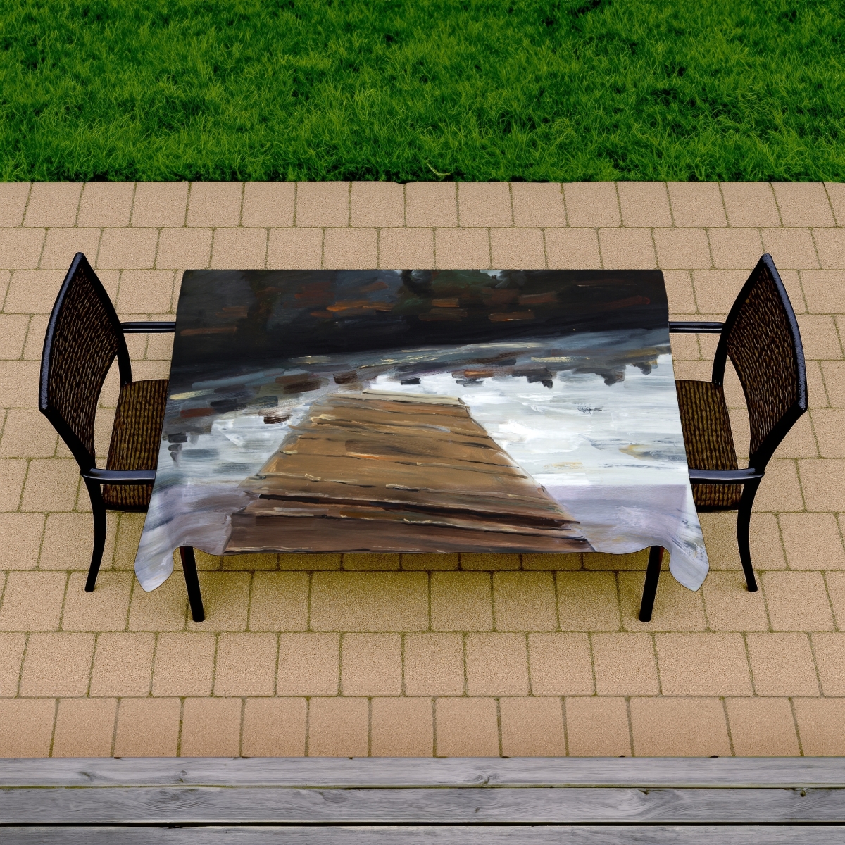 Picture of Begin Home Decor C1TCLRGEUV9O29 58 x 102 in. Dock & Lake Coastal White Tablecloth - Indoor & Outdoor Decor
