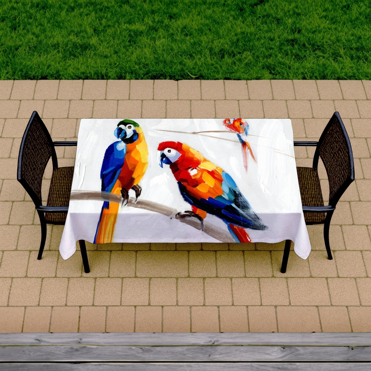 Picture of Begin Home Decor C1TCLRGEOY8JLW 58 x 102 in. Parrots on A Branch Tablecloth - Indoor & Outdoor Home Decor