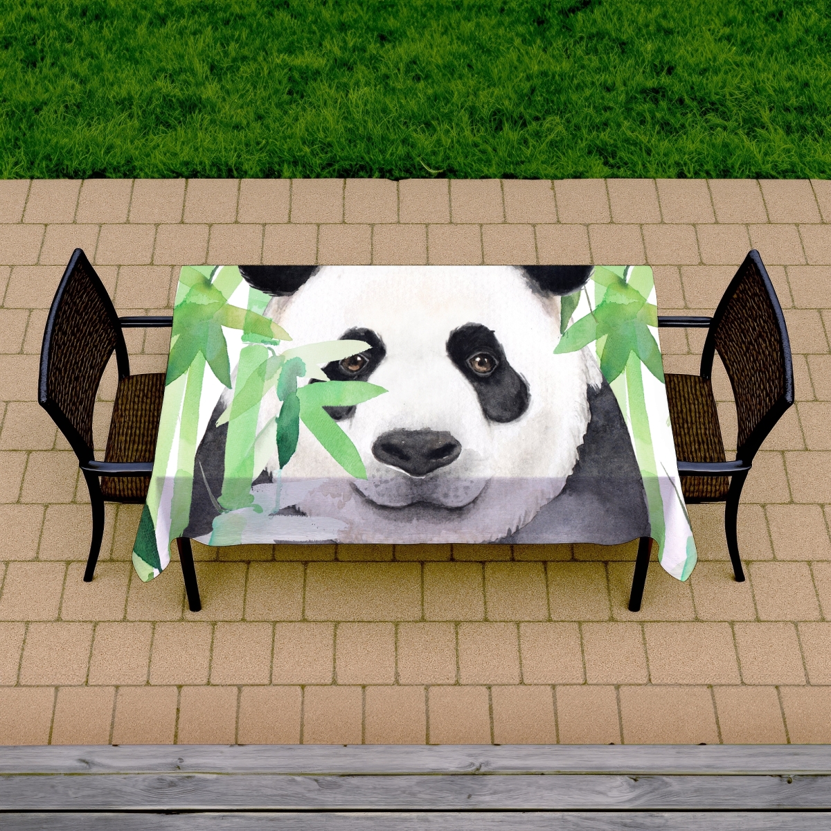 Picture of Begin Home Decor C1TCLRGEL6QUSX 58 x 102 in. Hidden Panda in Bamboo Botanical White Animals Tablecloth