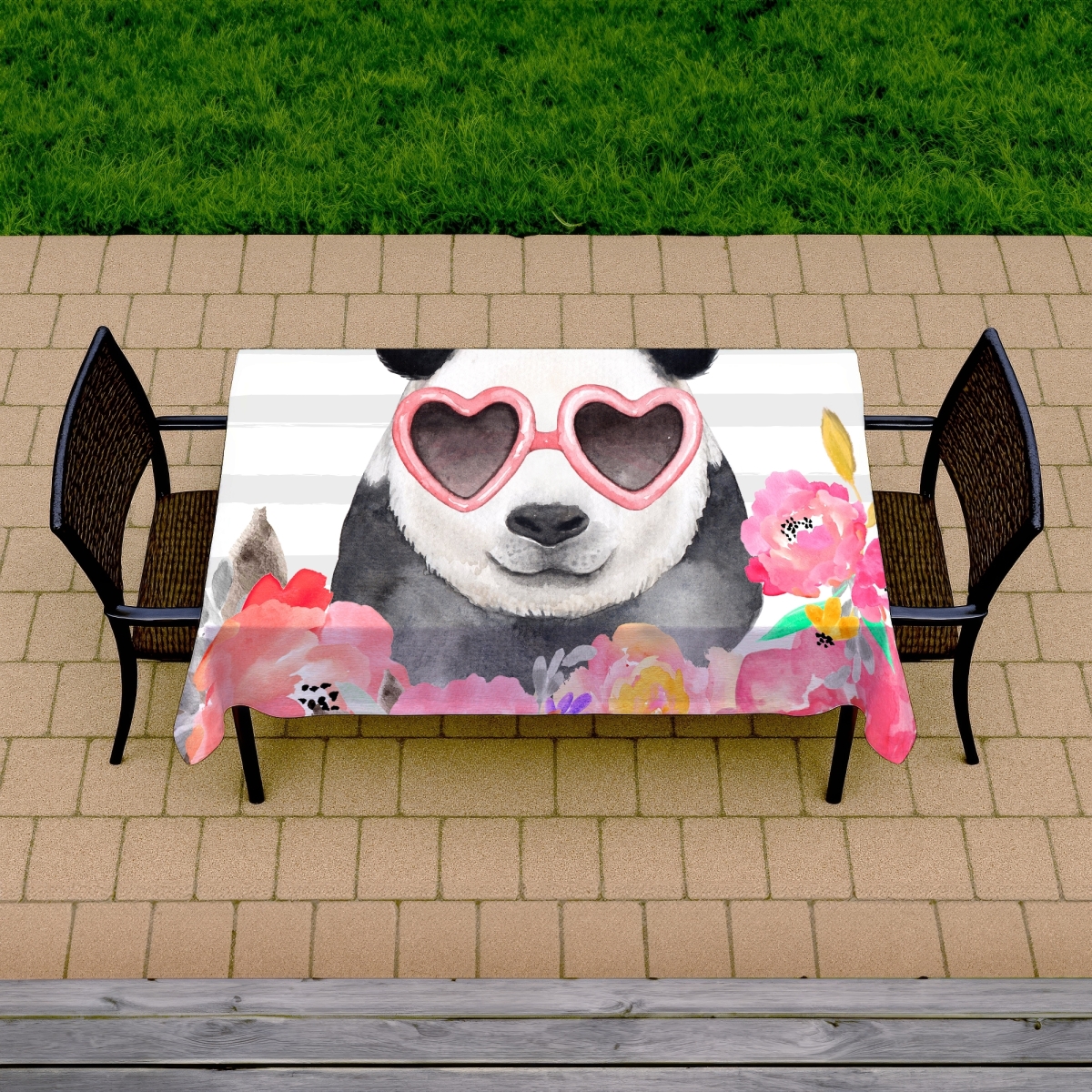 Picture of Begin Home Decor C1TCLRGEP9JPI4 58 x 102 in. Panda Heart Glasses Tablecloth - White Wildlife Home Decor