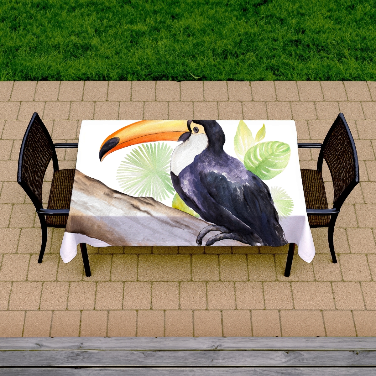 Picture of Begin Home Decor C1TCLRGEXEKZC1 58 x 102 in. Toucan Perched Brown Exotic Tablecloth - Indoor & Outdoor Decor