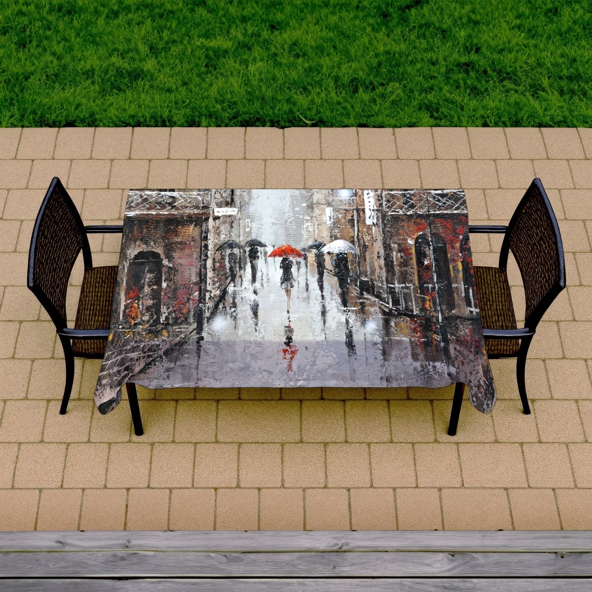 Picture of Begin Home Decor C1TCLRGEVYAL6J 58 x 102 in. City Rain Tablecloth - Indoor & Outdoor Contemporary Bedroom Decor