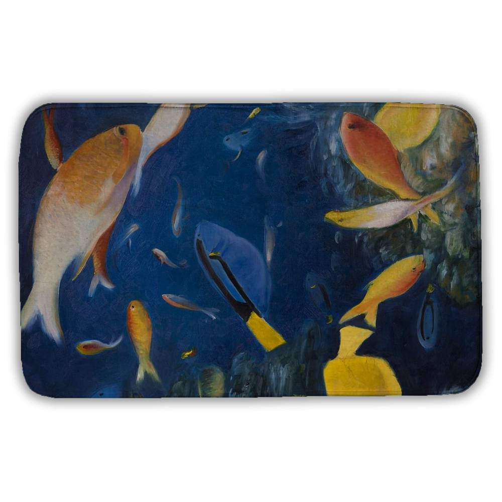 5930-3421-AN169 21 x 34 in. Exotic Blue Bath Mat - Colorful Fish Under the Sea Decor