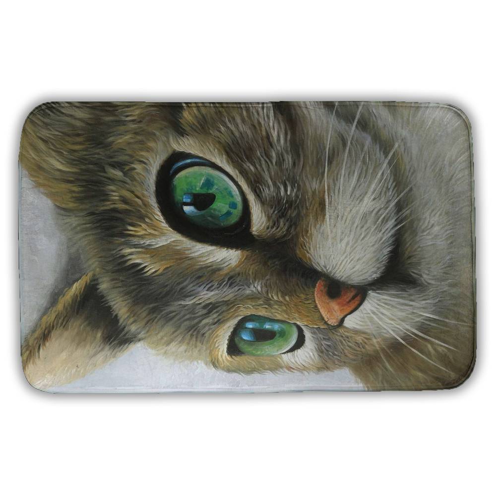 5930-3421-AN365 21 x 34 in. Peaceful Cat Portrait Bath Mat - Hyperrealist Brown Decor