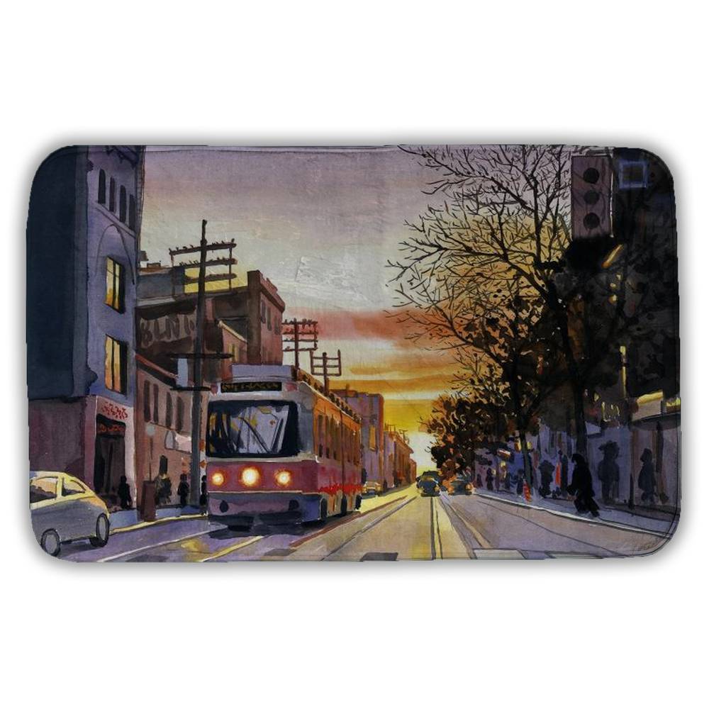 5930-2134-ST62 21 x 34 in. Sunset Streetscape Toronto Bath Mat - Office Decor Essential
