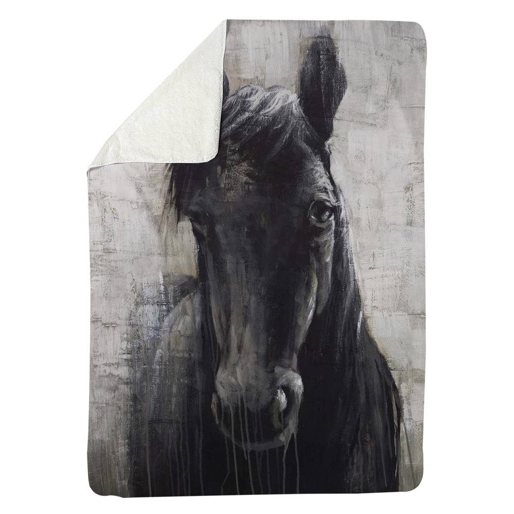 5545-8060-AN143 60 x 80 in. Black Horse Rustic Gray Sherpa Fleece Blanket - Home Decor