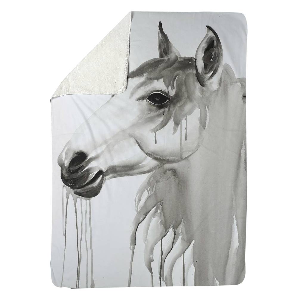 5545-8060-AN248 60 x 80 in. White Horse Sherpa Fleece Blanket - Minimalist Bedroom Decor